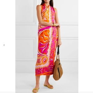 EMILIO PUCCI FRINGED POLYNESIAN WRAP SCARF HALTERNECK DRESS IT 42 / US 8 NWTS!